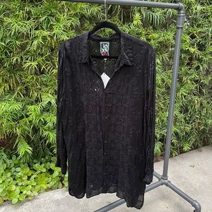 NWT Johnny Was Cody Basic Button Down Black Blouse XL
